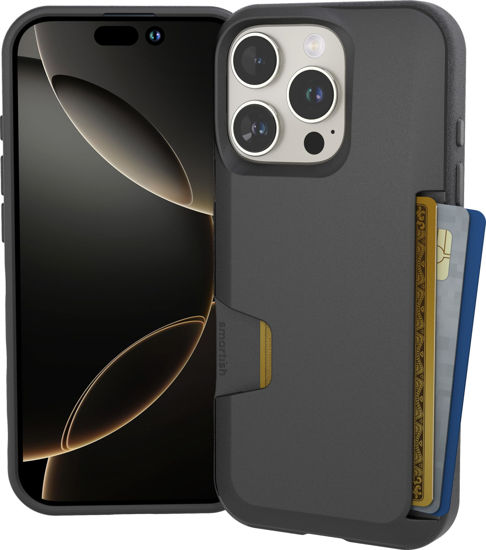 Picture of Smartish® iPhone 16 Pro Wallet Case - Wallet Slayer Vol. 1 [Slim + Protective] Credit Card Holder - Drop Tested Hidden Flip Card Slot Cover Compatible with Apple iPhone 16 Pro - Black Tie Affair