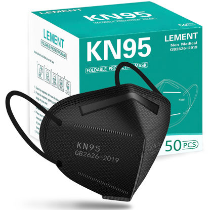 Picture of LEMENT 50pcs KN95 Face Mask Black 5 Layer Cup Dust Safety Masks Filter Efficiency≥95% Breathable Elastic Ear Loops Black Masks