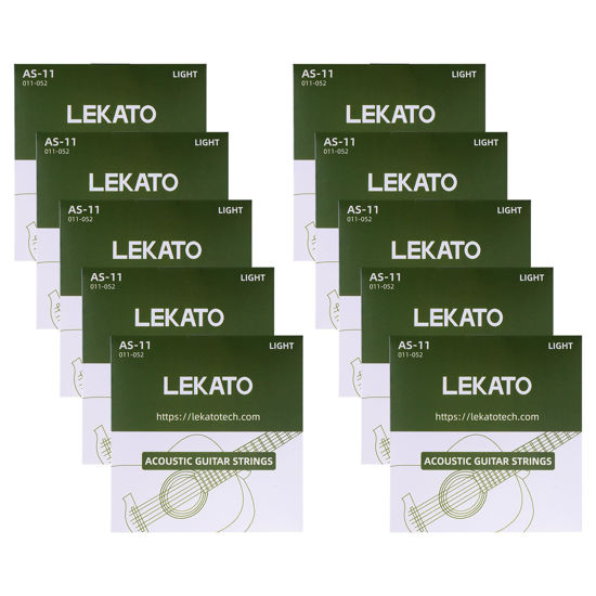 Picture of LEKATO Acoustic Guitar Strings Phosphor Bronze Coated Acoustic Guitar Strings with Ball End 10 Set of 6 Hex Steel String(11-52)
