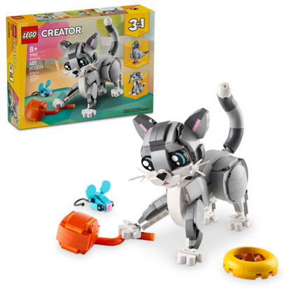 Picture of LEGO Creator 3 in 1 Playful Cat Toy - Building Toy with 3 Building Options, Cat, Dog, or Pigeon - Animal Figures for Kids, Girls and Boys, Ages 8+ - Gift Idea for Birthday - 31163