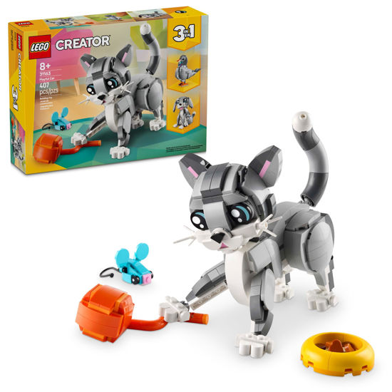 Picture of LEGO Creator 3 in 1 Playful Cat Toy - Building Toy with 3 Building Options, Cat, Dog, or Pigeon - Animal Figures for Kids, Girls and Boys, Ages 8+ - Gift Idea for Birthday - 31163