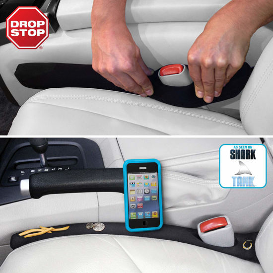 Picture of Drop Stop - The Original Patented Car Seat Gap Filler (As Seen On Shark Tank) - Between Seats Console Organizer, Set of 2 and Slide Free Pad and Light