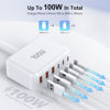 Picture of USB C Fast Charger, 100W GaN 6 Port Type USB C Charging Station Hub Block Cube, USB C Wall Charger Power Strip Adapter Plug for iPad iPhone 16 15 14 13 12 Pro Max Pixel Note Galaxy, 5ft Cord
