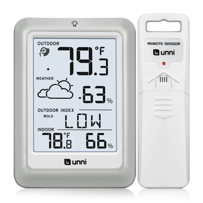 Picture of Indoor Outdoor Thermometer Hygrometer Wireless Weather Station, Temperature Humidity Monitor Battery Powered Inside Outside Thermometers with 330ft Range Remote Sensor and Backlight Display