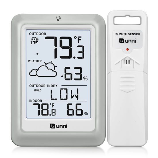 Picture of Indoor Outdoor Thermometer Hygrometer Wireless Weather Station, Temperature Humidity Monitor Battery Powered Inside Outside Thermometers with 330ft Range Remote Sensor and Backlight Display