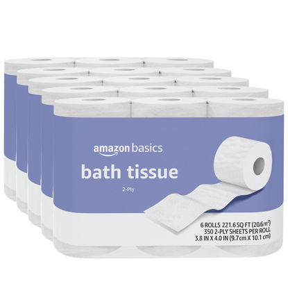 Picture of Amazon Basics 2-Ply Toilet Paper, 30 Rolls = 120 Regular Rolls, 350 Sheets, (Pack of 30), Unscented