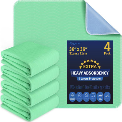 Picture of 4 Pack 36” x 36” Extra Heavy Absorbency Washable Underpads, Waterproof Quick Drying Nursing Pads Incontinence Bed Pads, Reusable Washable Pee Pads for Dogs, Diaper Changing & Adults