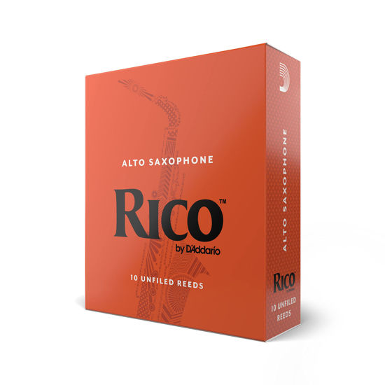 Picture of D'Addario Rico Saxophone Reeds - Reeds for Alto Saxophone - Thinner Vamp Cut for Ease of Play, Traditional Blank for Clear Sound, Unfiled for Powerful Tone - 2.5 Strength - Made in the USA - 10-Pack