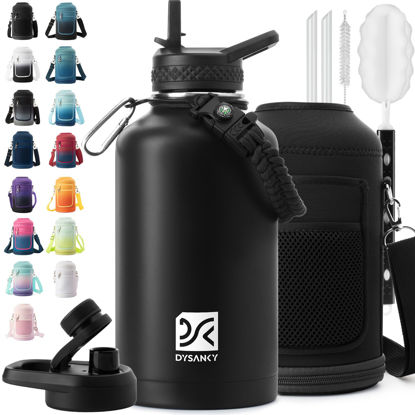 Picture of DYSANKY Insulated Water Bottle | Thickened Stainless Steel Vacuum Metal Thermos | Portable Sports Half Gallon Large Water Jug for Gym and Hiking with Straw, Carrier Bag, Handle Strap | BPA-Free 64 oz