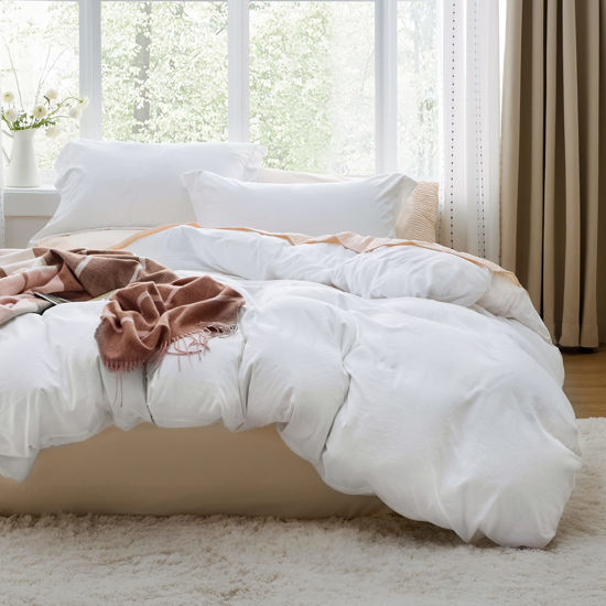 Picture of Bedsure White Duvet Cover Queen Size - 3 Pieces Prewashed Extra Soft Bedding Set, Includes 1 Duvet Cover 90x90 Inches with Zipper Closure & 2 Pillow Shams, Comforter Not Included