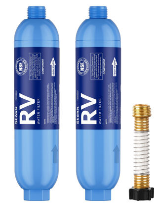 Picture of Stokk RV Water Filter 2 Pack with 1 Flexible Hose Protector, Greatly Reduces Bad Taste, Chlorine, Odor, Rust and Sediment in Drinking Water, Garden and Camper Marines