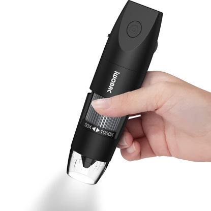 Picture of Digital Microscope Wireless Pocket Handheld USB Microscopes, 50x-1000x Zoom Fixed Focus HD Magnifier with LEDs, Inspection Camera Compatible with iPhone, Android Phone, MacBook, Windows PC (Black)