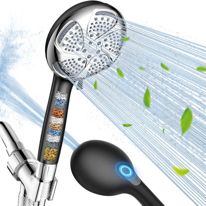 Picture of FEELSO Filtered Shower Head with Handheld, High Pressure 7-Spray Showerhead with Filters for Hard Water - Remove Chlorine, Reduce Dry Itchy Skin, Anti-clog Nozzles, Power Wash to Clean Tub, Tile & Pet