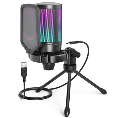 Picture of FIFINE Gaming USB Microphone for PC PS5, Condenser Mic with Quick Mute, RGB Indicator, Tripod Stand, Pop Filter, Shock Mount, Gain Control for Streaming Discord Twitch Podcasts Videos- AmpliGame