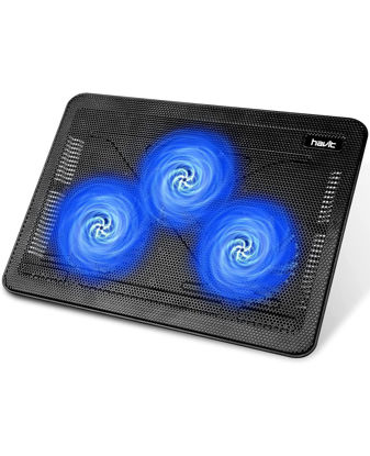 Picture of havit HV-F2056 15.6"-17" Laptop Cooler Cooling Pad - Slim Portable USB Powered (3 Fans), Black/Blue