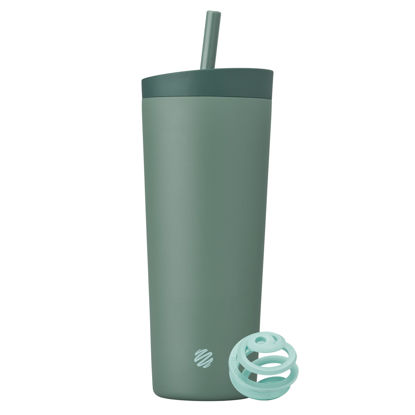 Picture of BlenderBottle 2-in-1 Insulated Stainless Steel Shaker Tumbler, Swig Leakproof Lid, Straw, BlenderBall, BPA Free, For Protein Shakes, Smoothies, And Pre Workout, 24 oz, Green (Seaglass)