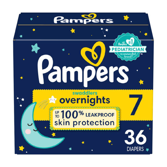 Picture of Pampers Overnight Diapers - Swaddlers Overnights - Size 7, 36 Count, Disposable Baby Diaper, Night Time Skin Protection