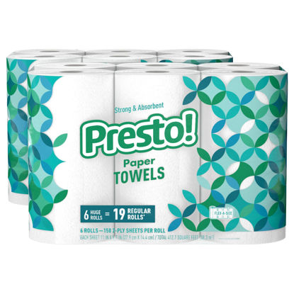 Picture of Amazon Brand - Presto! Flex-a-Size Paper Towels, 158 Sheet Huge Roll, 12 Rolls (2 Packs of 6), Equivalent to 38 Regular Rolls, White