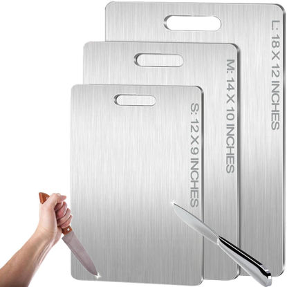 Picture of Titanium Cutting Board - 2025 New Upgrade 100% Pure Titanium Cutting Boards For Kitchen, 1 Pack Double-sided food-grade Titanium Cutting Board For Cutting Meats, Fruits And Vegetables (12"L x 9"W)