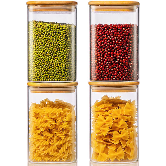 Picture of HomArtist Square Glass Jars with Bamboo Lids, 42oz 4 Pack Glass Pantry Storage Containers with Lids, Glass Canisters with Airtight Lids, Glass Food Storage Containers for Flour Sugar Pasta Cereal