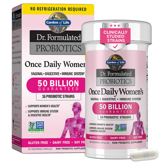 Picture of Garden of Life Once Daily Dr. Formulated Probiotics for Women 50 Billion CFU 16 Probiotic Strains with Organic Prebiotics for Digestive, Vaginal & Immune Health, Dairy Free, Shelf Stable 30 Capsules