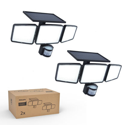 Picture of PHILIPS Solar Security Light Outdoor 302 LED 1200lm, Solar-Powered Waterproof Wall-Mounted Floodlight w/PIR Motion Sensor, 3 Heads, IP65 Waterproof, 3 Modes (2)