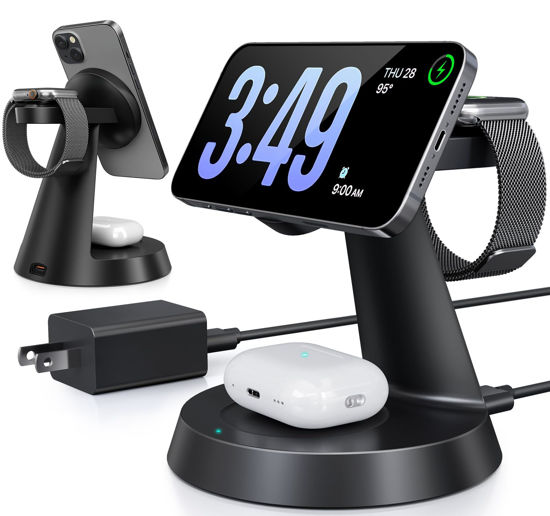 Picture of 3 in 1 Wireless Charging Station for Apple, Charger Stand for Multiple Apple Devices, Wireless Charging Station for iPhone 16/15/14/13/12 Series, Wireless Charger for AirPods, iWatch Series (Black)