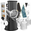 Picture of Cambom Rotary Cheese Grater Hand Crank Cheese Shredder for Fresh Cheese, Vegetable, Nuts,Non-slip Suction Base, Free Cleaning Brush Three Blades, Black