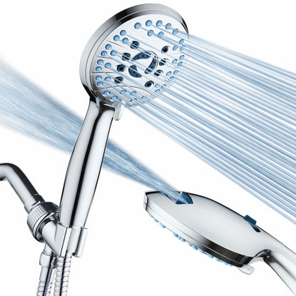 Picture of AquaCare High Pressure 8-mode Handheld Shower Head - Anti-clog Nozzles, Built-in Power Wash to Clean Tub, Tile & Pets, Extra Long 6 ft. Stainless Steel Hose, Wall & Overhead Brackets