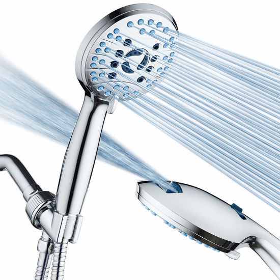 Picture of AquaCare High Pressure 8-mode Handheld Shower Head - Anti-clog Nozzles, Built-in Power Wash to Clean Tub, Tile & Pets, Extra Long 6 ft. Stainless Steel Hose, Wall & Overhead Brackets