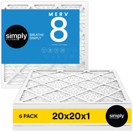 Picture of Simply 20x20x1 Air Filter, Merv 8, MPR 600, 6 Pack, Furnace Air Filter for HVAC (Actual Size: 19.75"x19.75"x0.75") DUST, Pet, & Allergy Control