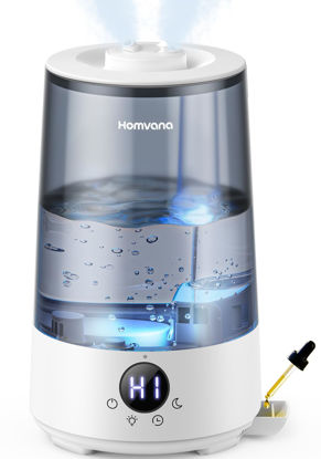 Picture of Homvana Humidifiers for Bedroom Home, 3.6 L Cool Mist Top-Fill 34H Super Long Time, Quiet 16dB, Baby Humidifier, Oil Diffuser for Large Room, Plants, Nursery, Office BPA FREE, 7 Color Light Ultrasonic