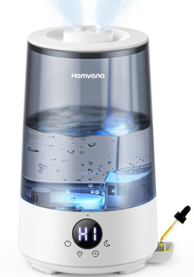 Picture of Homvana Humidifiers for Bedroom Home, 3.6 L Cool Mist Top-Fill 34H Super Long Time, Quiet 16dB, Baby Humidifier, Oil Diffuser for Large Room, Plants, Nursery, Office BPA FREE, 7 Color Light Ultrasonic