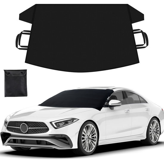 Picture of EcoNour Windshield Cover for Ice and Snow | Heavy Duty 600D Oxford Fabric | Windshield Protector for Cars, SUVs, Trucks | Secure Fit Waterproof Frost Cover | Winter Car Accessories | Medium (69"x42")