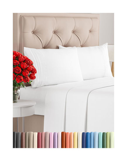 Picture of Queen Size 4 Piece Sheet Set - Comfy Breathable & Cooling Bed Sheets Set - Hotel Luxury Bedding for Women, Men, Kids & Teens - Deep Pockets, Easy Secure Fit, Soft and Wrinkle Free - Oeko-Tex - White