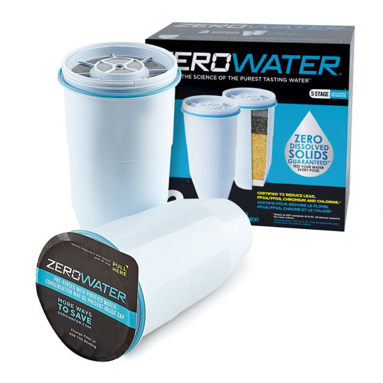 Picture of ZeroWater Official Replacement Filter - 5-Stage 0 TDS Filter Replacement - System IAPMO Certified to Reduce Lead, Chromium, and PFOA/PFOS, 2-Pack