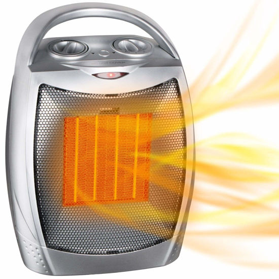 Picture of GiveBest Portable Electric Space Heater with Thermostat, 1500W/750W Safe and Quiet Ceramic Heater Fan, Heat Up 200 Square Feet for Office Room Desk Indoor Use, Silver