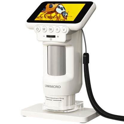 Picture of LM013 Microscope for Kids Adults, Portable Microscope Science Kit for Kids 8-12, Handheld Pocket Mini Kids Microscope with 2.8" Screen, USB Microscope Magnifier with 8 LED Lights, Microscope Slides