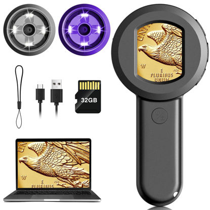 Picture of Pocket Digital Microscope for Adults Kids: 100X Handheld Magnifying Glass with Light, USB Coin Magnifier for Collector, Portable Jewelers Loupe with 2" Screen, Mini Scope for Trichome