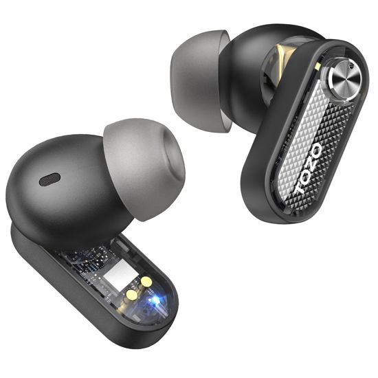Picture of TOZO Hybrid Active Noise Cancelling Wireless Earbuds, 10mm Drivers Deep Bass Stereo Sound, 4 Mics Smart ENC AI Calls, 32 EQ Customization via App, Bluetooth 5.4 Headphones, Crystal Case Design
