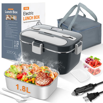 Picture of DUPASU Electric Lunch Box Food Warmer: 100W Heated Lunch Box for Adults, 1.8L Portable Fast Heating Lunchbox Food Heater for Car, Truck, Work, Travel, Lonchera Elctrica Porttil 12/24V/110-230V