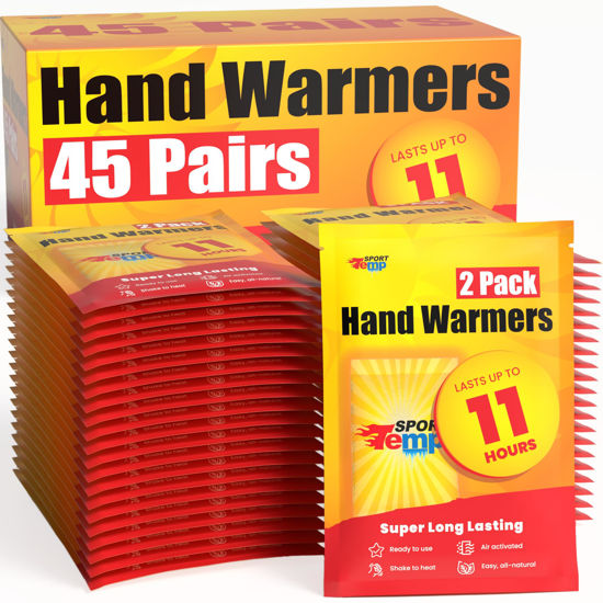 Picture of Hand Warmers (45 Pairs) - Up to 11 Hours of Heat, Super Long Lasting - Easy, All Natural - Air Activated, for Body, Hands & Toes - Odorless Hot Hand Warmer - Sport Temp