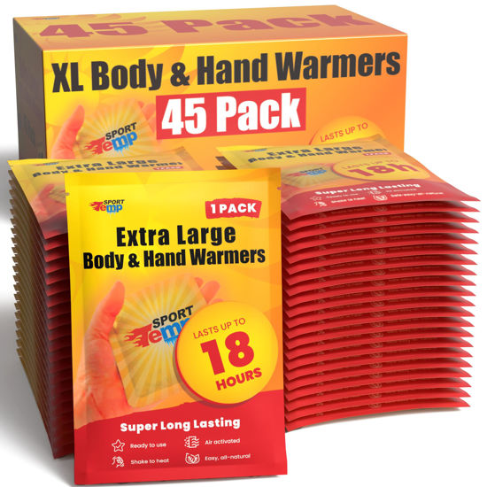 Picture of Large Hand & Body Warmers (45 Count) - Up to 18 Hours of Heat, Super Long Lasting - Easy, All Natural - Air Activated, for Body, Hands & Toes - Odorless Hot Hand Warmer - Sport Temp (45 Pack)