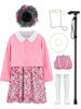 Picture of Gnodio Old Lady Costume for Kids 100 Days of School Costume for Girls 100th Day of School Granny Old Lady Dress Up Accessory Pink 5-7X