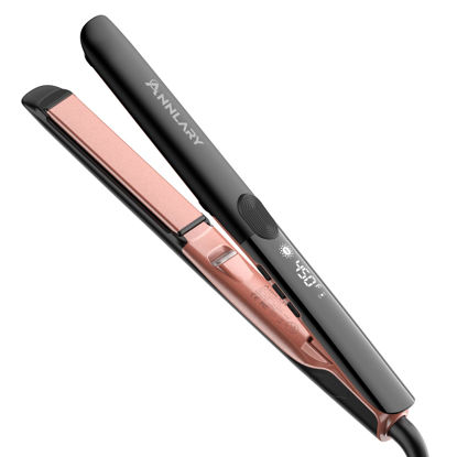 Picture of Annlary Hair Straightener, 1 Inch Flat Iron Hair Straightener and Curler 2 in 1, Professional Ceramic Ionic Dual Voltage Flat Iron with Anti-Iron Silicone for Less Frizz, Shinier & Smoother Hair