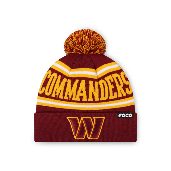 Picture of FOCO Washington Commanders NFL Logo Stripe Pom Beanie Hat, Team Color
