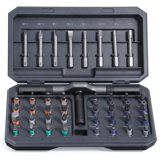 Picture of Bomivoi 42 in 1 Magnetic Screwdriver Set, DIY Ratchet Screwdriver Set, Multi Bit Magnetic Drive Set with Detachable Ratchet Handle, Portable Compact Repair Tool Kit for Funiture Computer Bicycle Gray