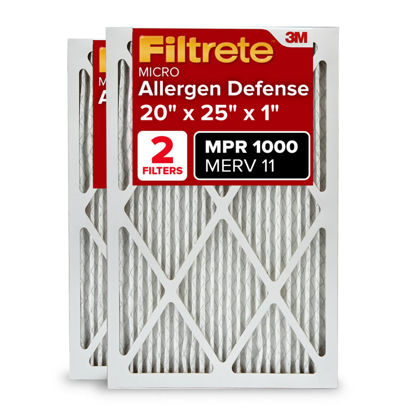 Picture of Filtrete 20x25x1 AC Furnace Air Filter, MERV 11, MPR 1000, Micro Allergen Defense, 3-Month Pleated 1-Inch Electrostatic Air Cleaning Filter, 2 Pack (Actual Size 19.688 x 24.688 x 0.84 in)