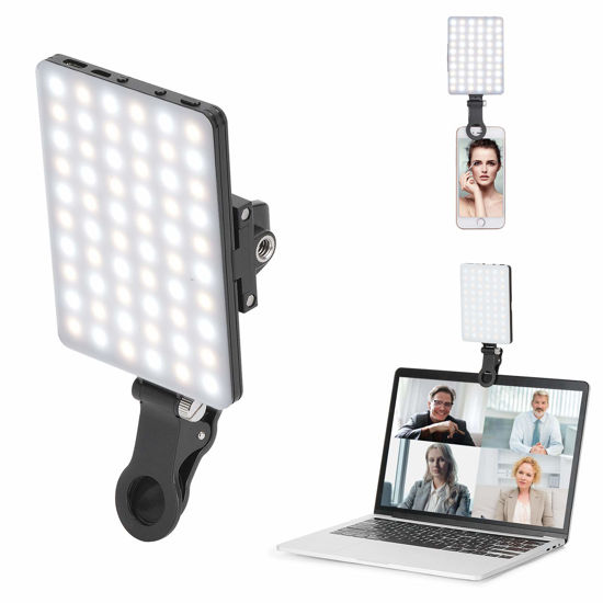 Picture of Newmowa 60 LED High Power Rechargeable Clip Fill Video Conference Light with Front & Back Clip, Adjusted 3 Light Modes for Phone, iPhone, Android, iPad, Laptop, for Makeup, TikTok, Selfie, Vlog