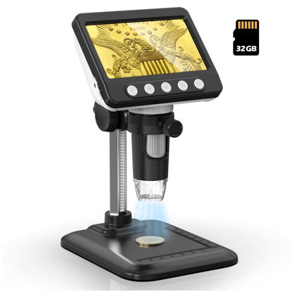Picture of Digital Microscope, 4.3" LCD USB Coin Microscope, 1000X 1080P Error Coin Magnifier with 8 Adjustable LED Lights, PC View, Compatible with Windows for Adults Kids
